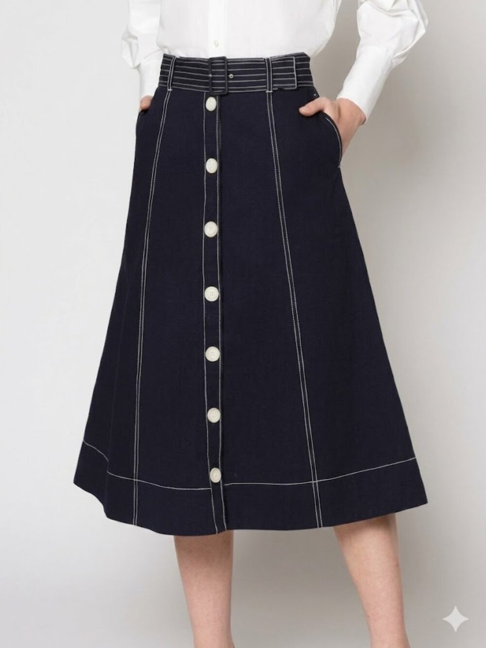 Joie Mayaly Midnight Button-Down A-Line Skirt Navy Size 0